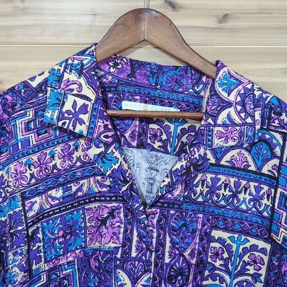 Marie Oliver Top Womens Medium Multicolor Jolene Blouse in Violet Tile Linen - Picture 2 of 10